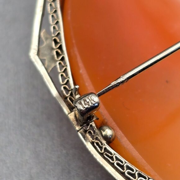 Antique 14K White Gold Cameo Brooch/Pendant 2" Filigree Frame 13.72g 44x36mm - Picture 11 of 16